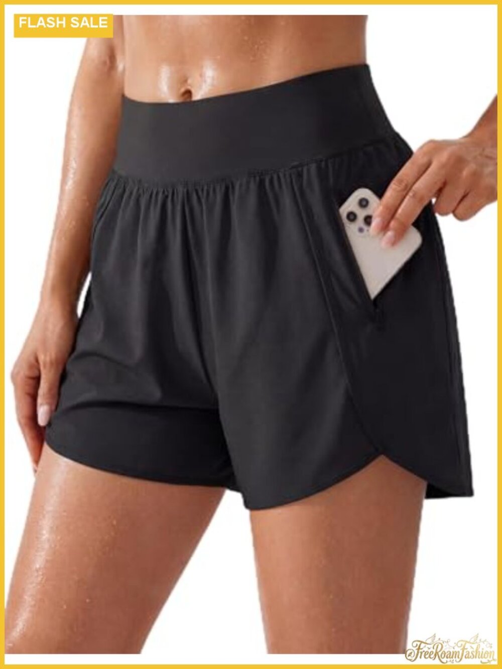 Women's 5" Athletic Running Shorts with 2 Zipper Pockets, 90% Polyester 10%